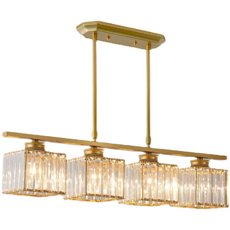 Modern Island Chandelier 4-Head Restaurant Pendant Lighting Fixtures with Crystal Shade
