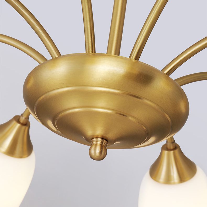 Bell Chandelier Lighting Fixtures American Style Multi-Head Suspension Light with White Glass Shade