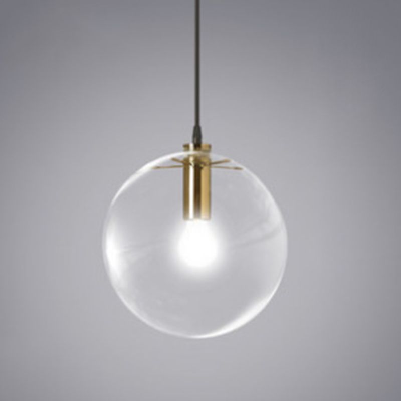 Transparent Glass Ball Suspension Light with Metallic Lamp Holder Modern Simplicity Single Light Hanging Pendant for Bedroom