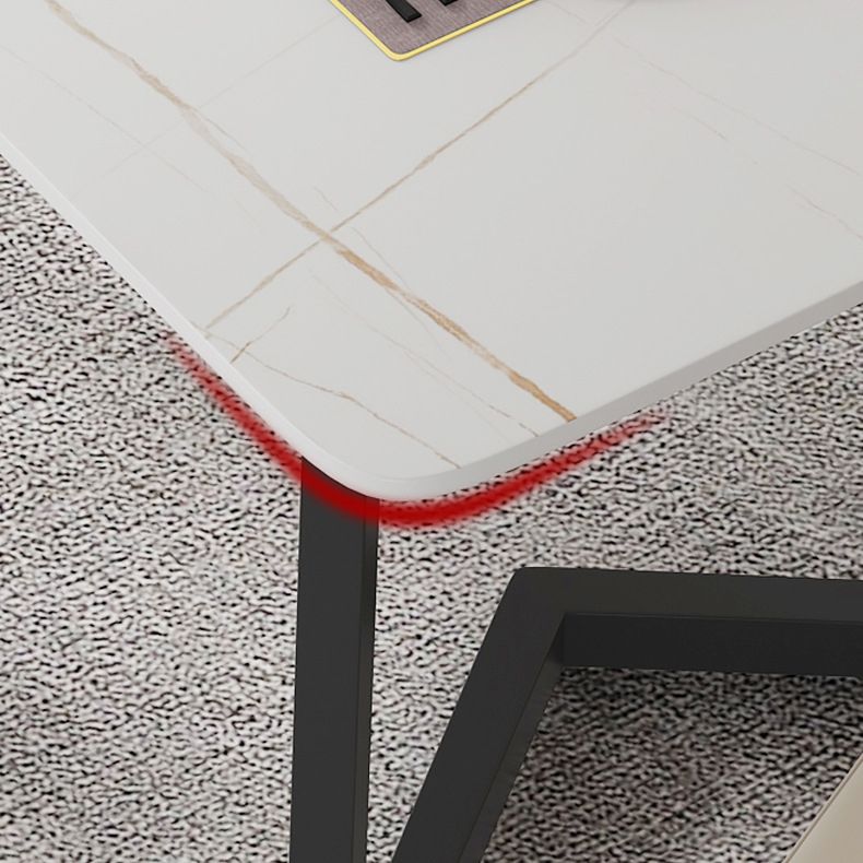 Modern Rectangle Dining Table Sintered Stone Dining Table with Double Pedestal