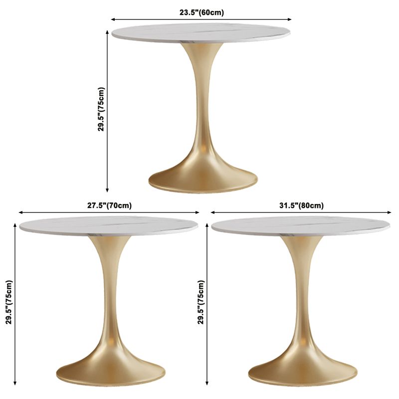 Round Tulip Base Glam Dining Table White Fixed Table of Sintered Stone