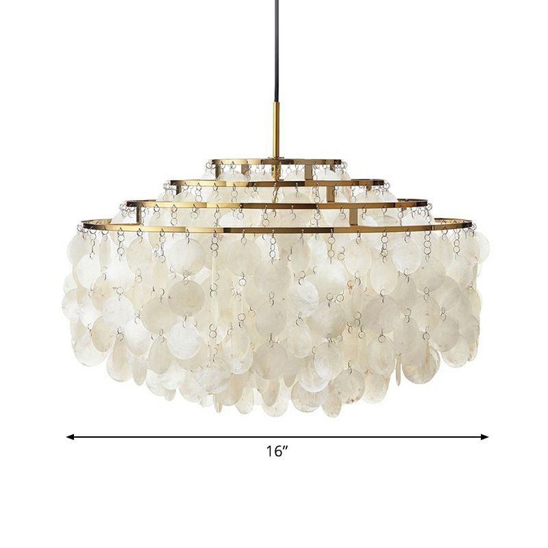 White 4 Layers Chandelier Vintage Shell 6-Light Dining Room Suspended Lighting Fixture