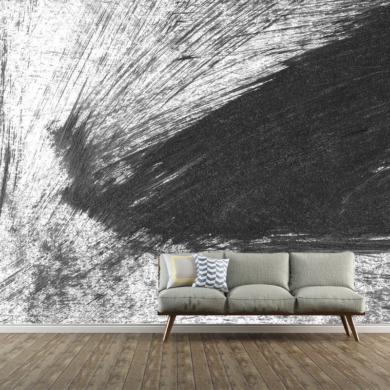 Giant Contemporary Wall Mural Black Brush Stroke Pattern Wall Decor, Custom Printed