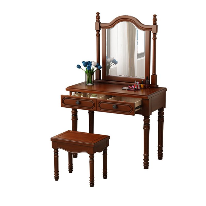 2-Drawers Mirror Table Dressing Table Victorian Solid Wood Make-up Vanity