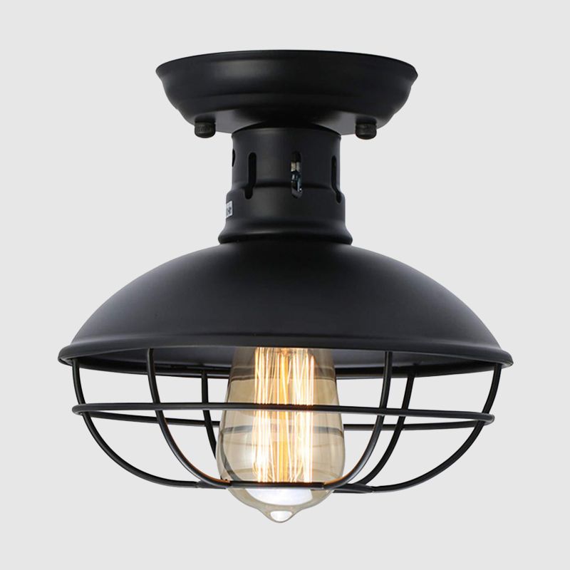 1 Light Semi Flush Mount Light With Dome Shade Metal Industrial Flush Mount Hallway Ceiling Lights