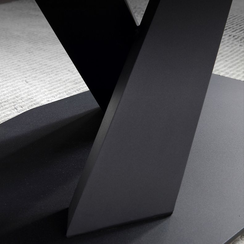 Table à manger rectangle de pierre noire noire table de cuisine industrielle avec base de piédestal