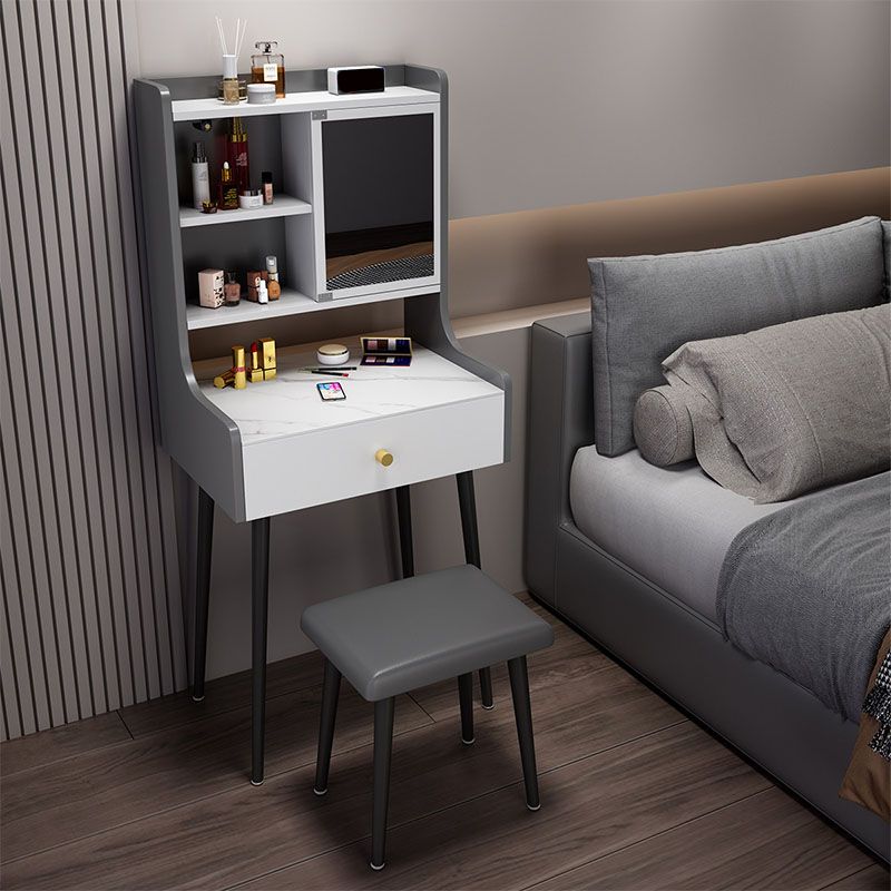 Modern Vanity Set with 1 Drawer and Mirror and Storage Shelves