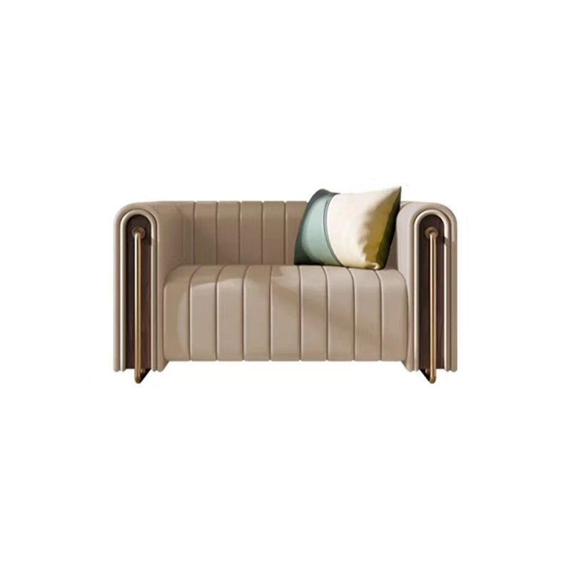 Contemporary 28.7" H Faux Leather Sewn Pillow Back Tuxedo Arm Sofa For Living Room