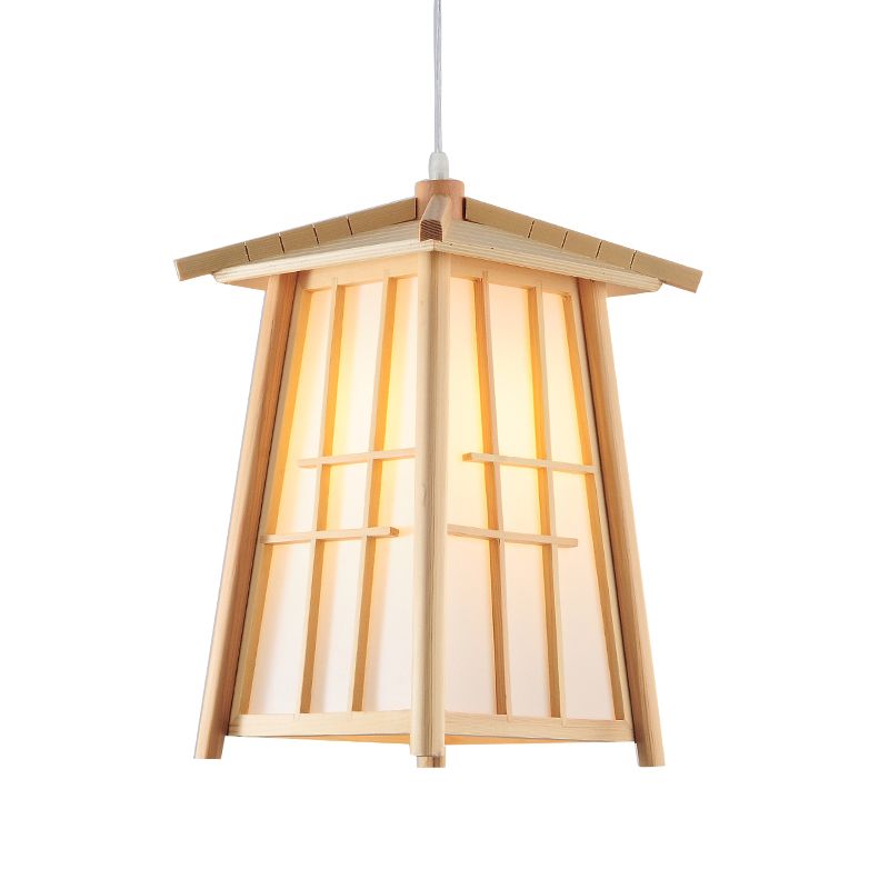 Beige Tower Pendant Lighting Japanese 1 Head Wood Ceiling Suspension Lamp for Restaurant