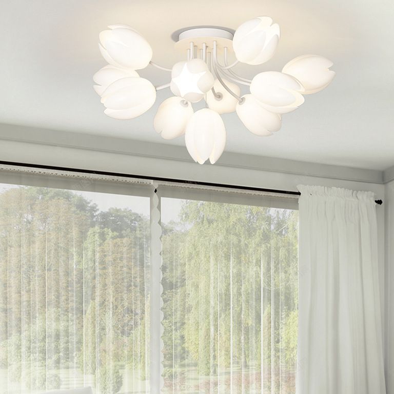 Contemporary Semi Flush Light White Ceiling Lamp for Living Room