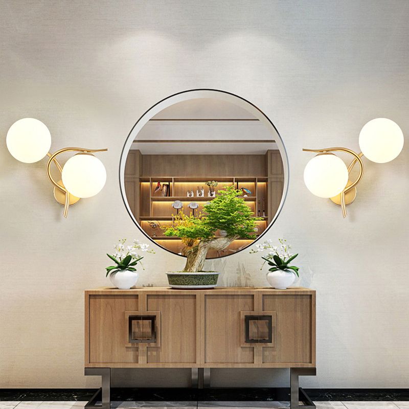 Modernist Wall Sconce Double Globe Wall Light Fixture with Glass for Bedroom