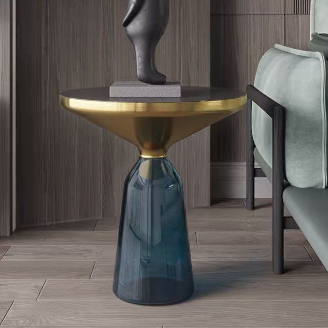 21.26" Tall Mid-century Style Side End Table Glass Pedestal Round Sofa Side Accent Table