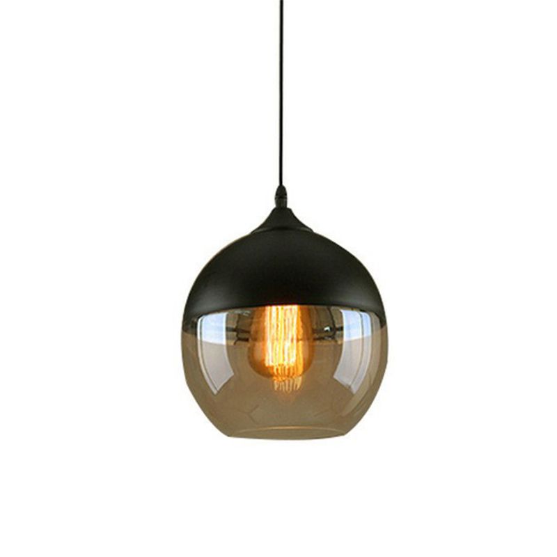 Amber Glass Shaded Hanging Lamp Vintage Style Single-Bulb Dining Room Lighting Pendant