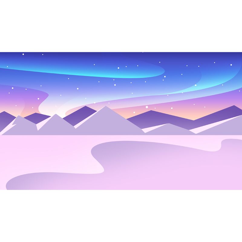 Whole Star and Aurora Mural Nordic Mystic Night Mountain Landscape Wall Decor in Purple-Blue