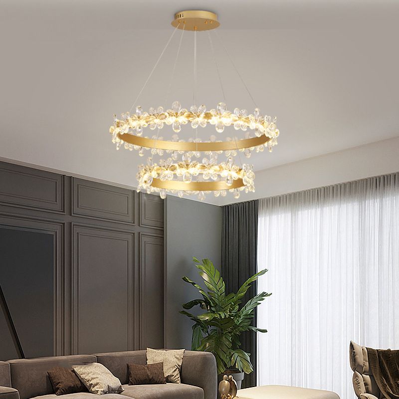 Postmodern Crystal Circle Circle Lámpara Luz de lujo Luz de lujo para dormitorio