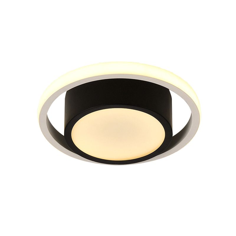 Lámpara empotrada circular contemporánea de acrílico para sala de estar LED cerca del techo en negro, luz blanca/cálida