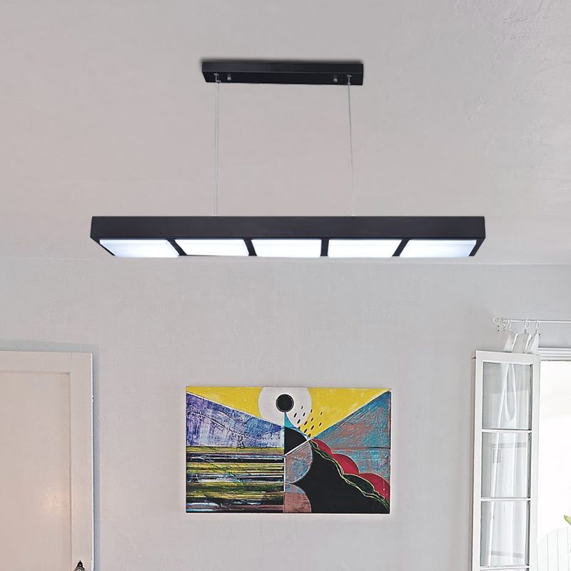 Rectangular Island Lamp Modern Metal 3/4/5 Lights Black/White Office Hanging Light in Warm/White