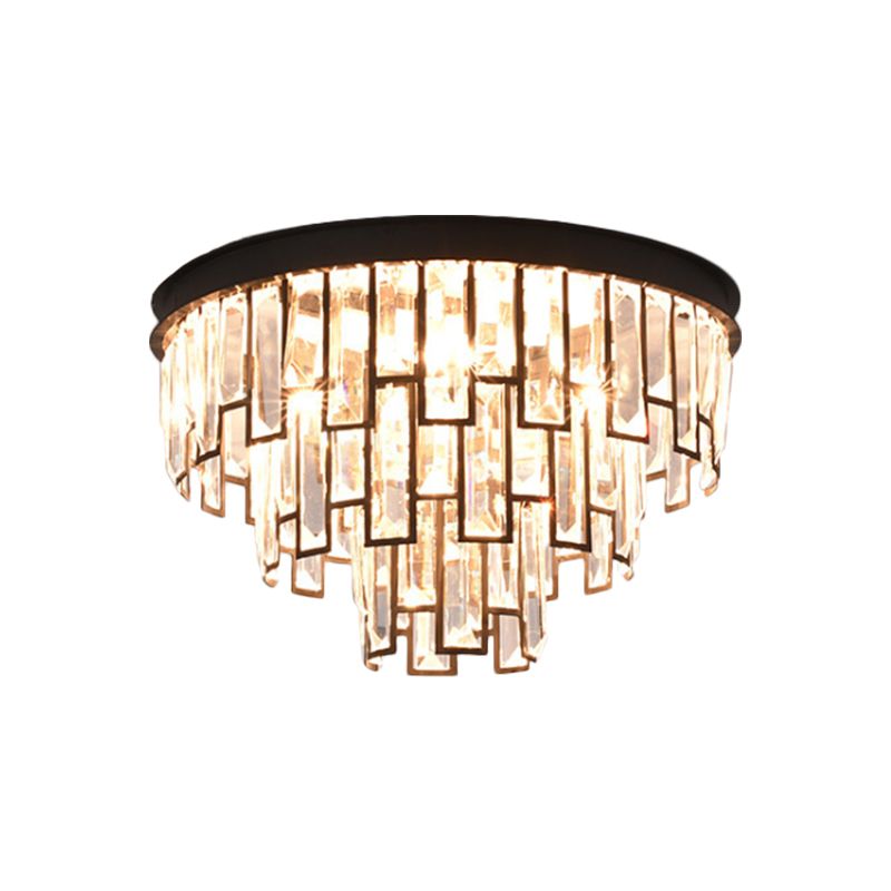 4 Heads Taper Flush Mount Light Modern Black/Gold Clear Crystals Lighting Fixture for Bedroom