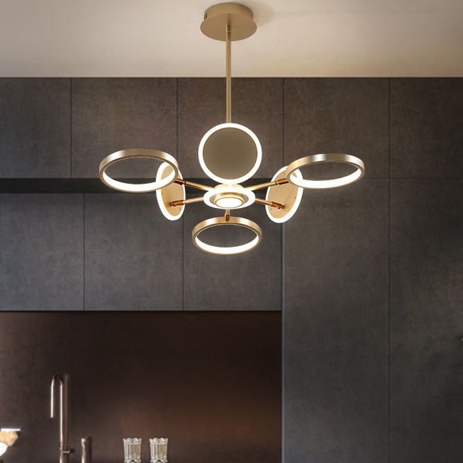 Nordic Style LED Hanging Light Fixture Circles Hanging Chandelier with Metal Shade