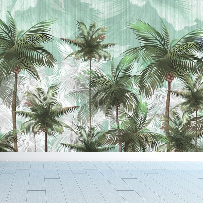 Tropics Coconut Trees Mural Wallpaper Non-Woven Washable Green Wall Decor for Room