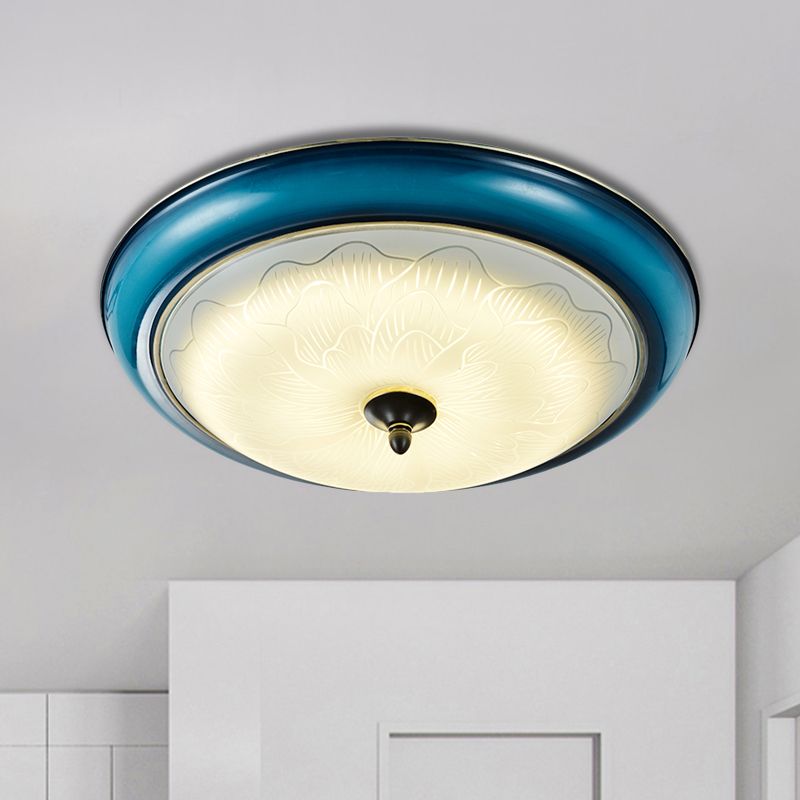 Blue Arrotondato Flushmount Light Retro Style Milky Vetro LED Camera Chiusura a Soffitto Illuminazione, 16 "/20" Wide