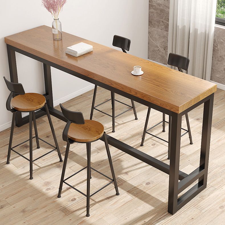 Industrial Rectangle Bar Dining Table Solid Wood Top and Iron Trestle Base Bar Table