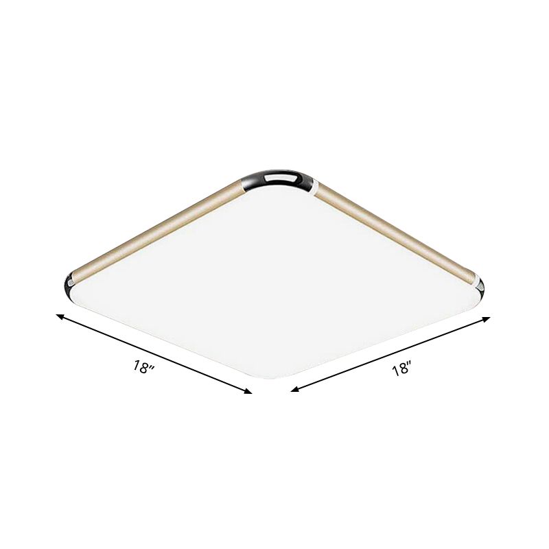 Plafonnier LED ultra fin carré/rectangulaire minimaliste doré pour chambre à coucher avec diffuseur en acrylique, 30,5 cm/45,7 cm/52,1 cm de large