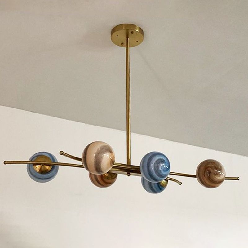 Lampada per pranzo pianeta lampada a sospensione in vetro multicolore a 6 bulb il lampadario postmoderno in oro