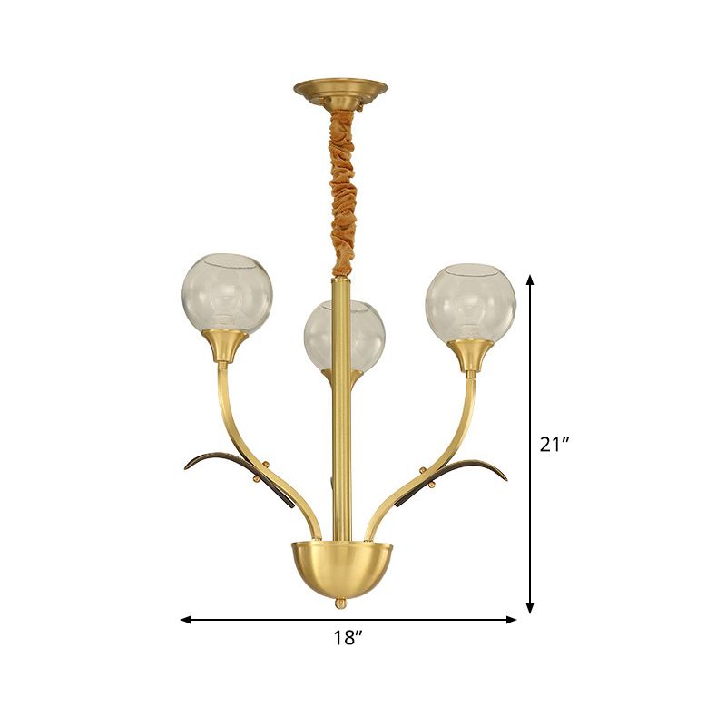 Brass Ball Ceiling Chandelier Nordic Clear Glass 3/6 Heads Hanging Light Fixture for Living Room