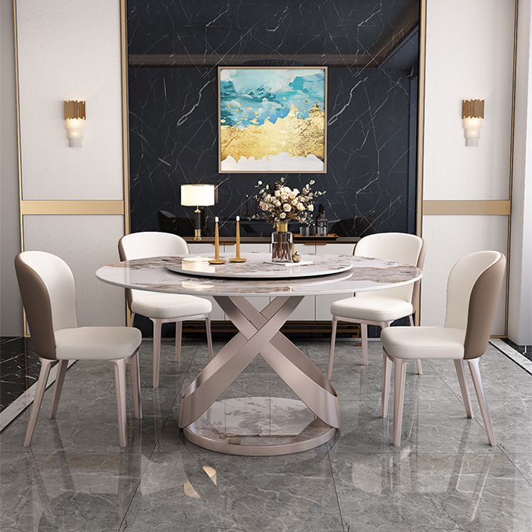 Contemporary Round Pedestal Dining Table Stone Matte Finish Table