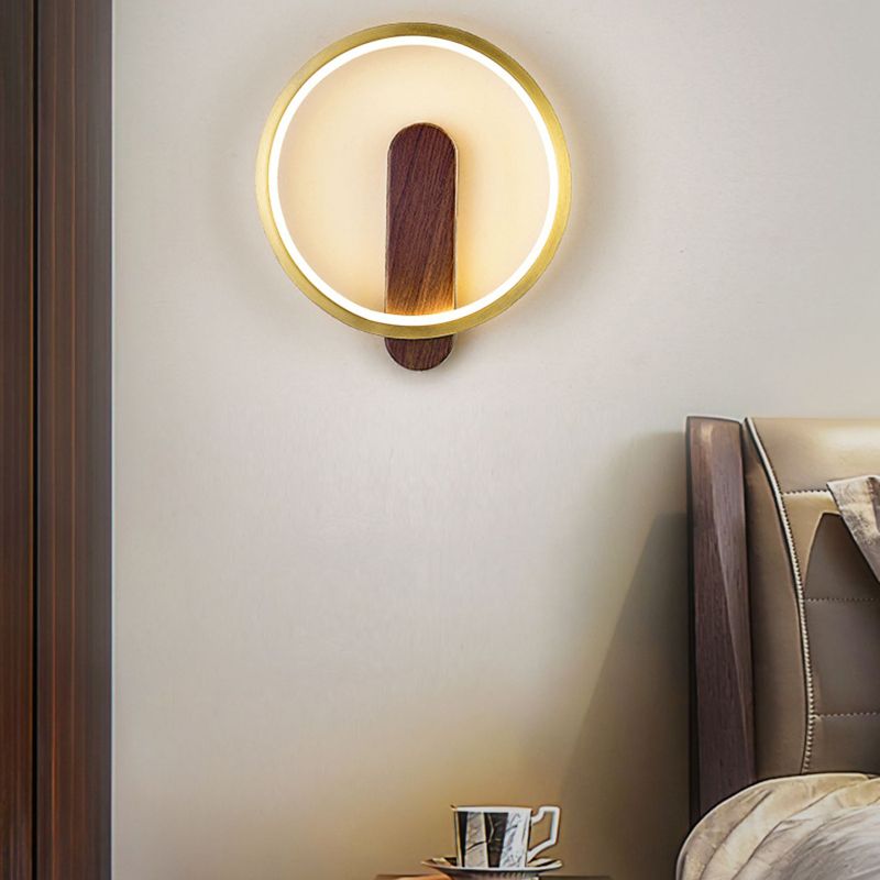 Modern LED Metal Wall Sconce Circular Shape Wall Light with Acrylic Shade for Bedroom