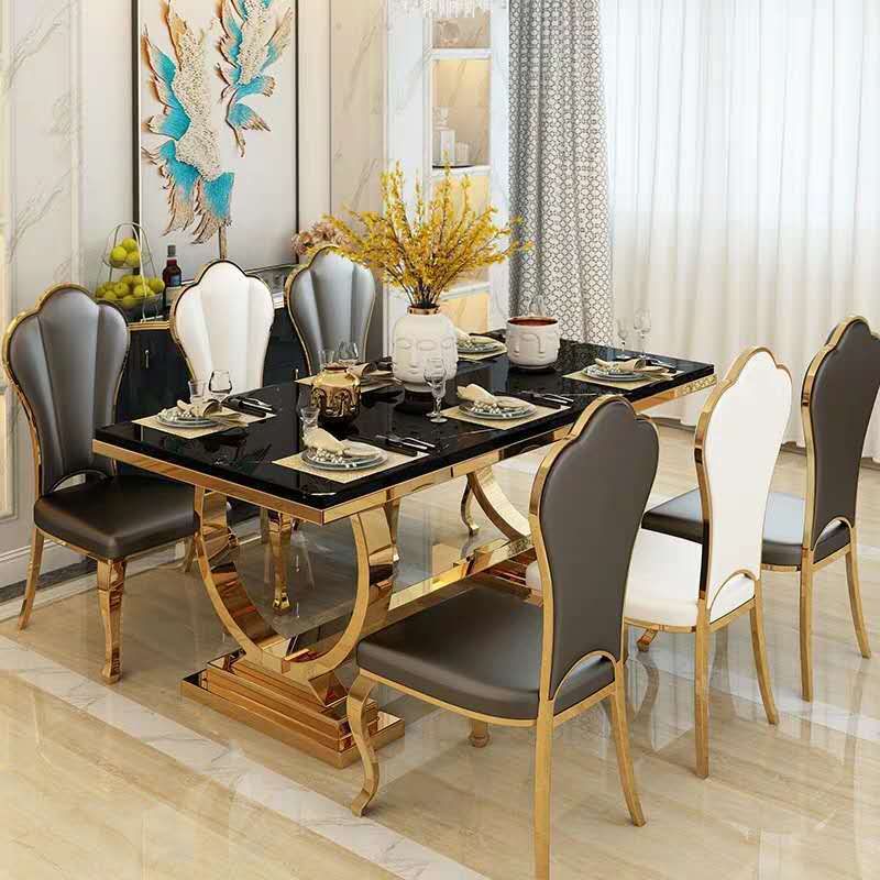 Marble Top Traditional Luxury Table Rectangle Dining Table with Trestle Base