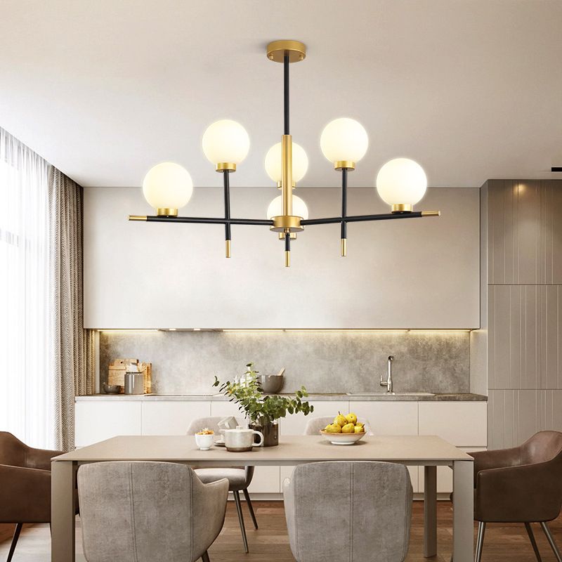 Zwart en gouden binnenhanglampje in moderne artistieke stijl Iron Globe kroonluchter met glazen schaduw