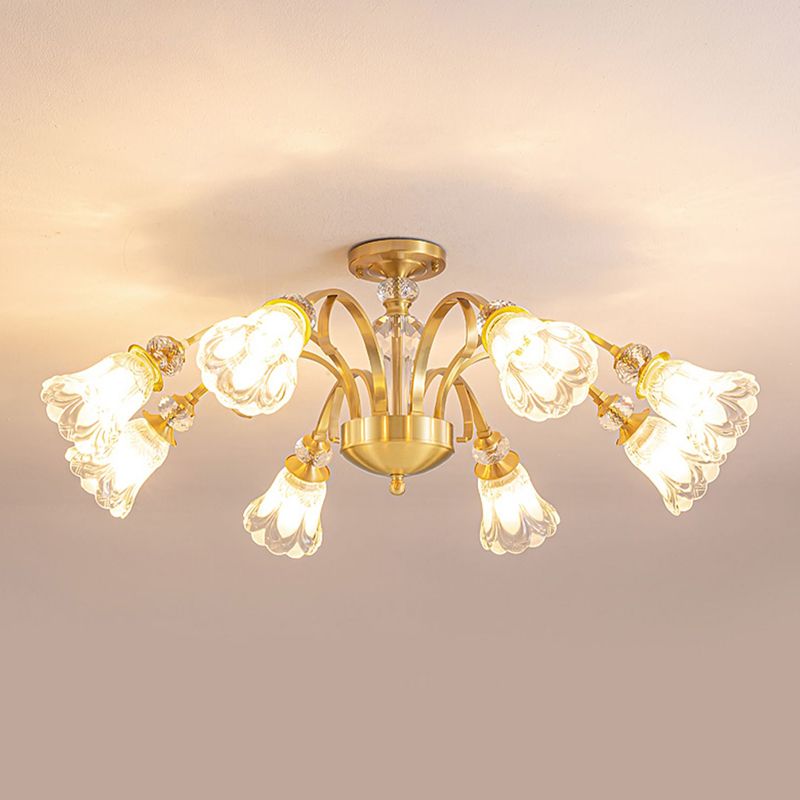 Bell Shape Crystal Flush Light Modern Style Multi Lights Flush Mount Ceiling Light in Gold