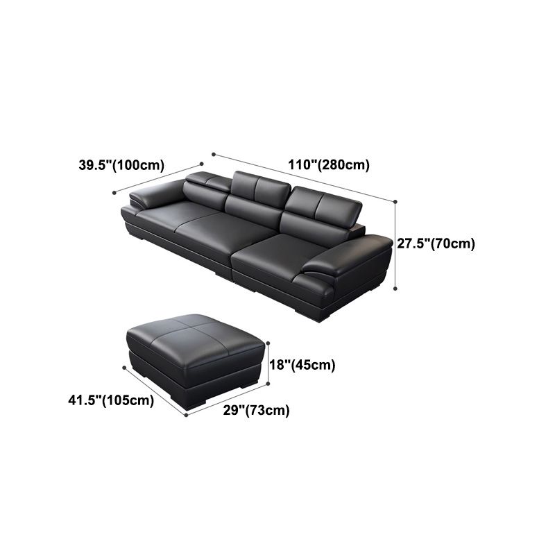Genuine Leather Pillow Top Arm Sectional Sofa 27.55"High Cushion Back Sofa,Black