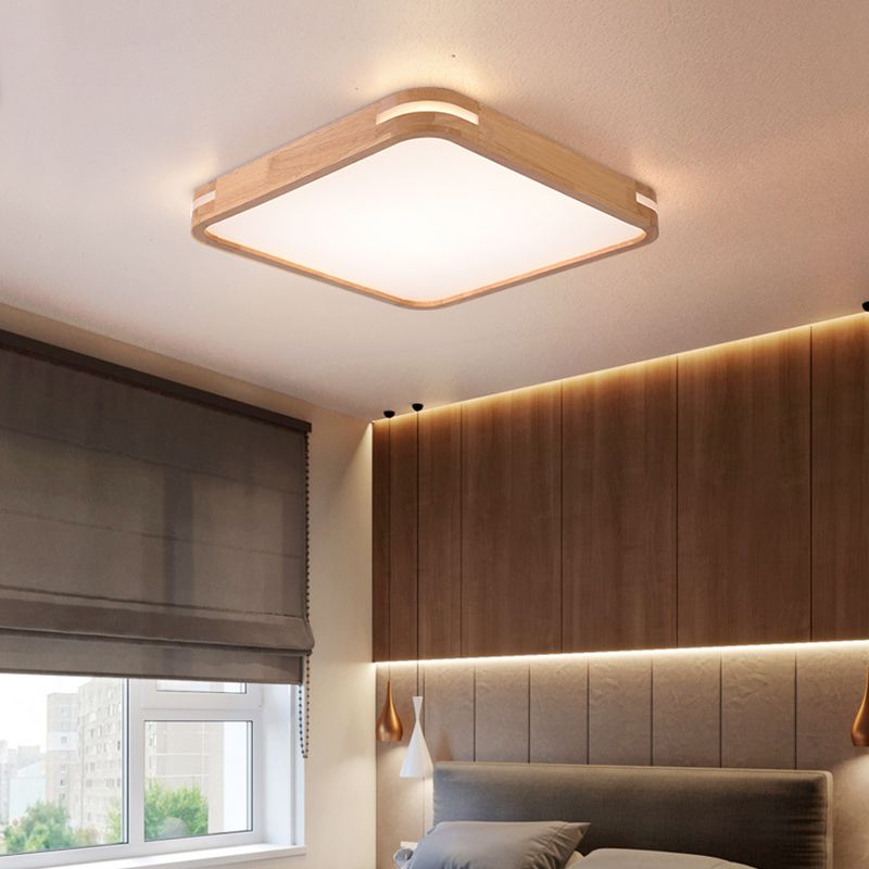 Vierkant plafondgemonteerd licht modernisme houtbeige LED-inbouwlamp in wit/warm/natuurlijk licht, 12"/16"/19,5"/23,5" breed