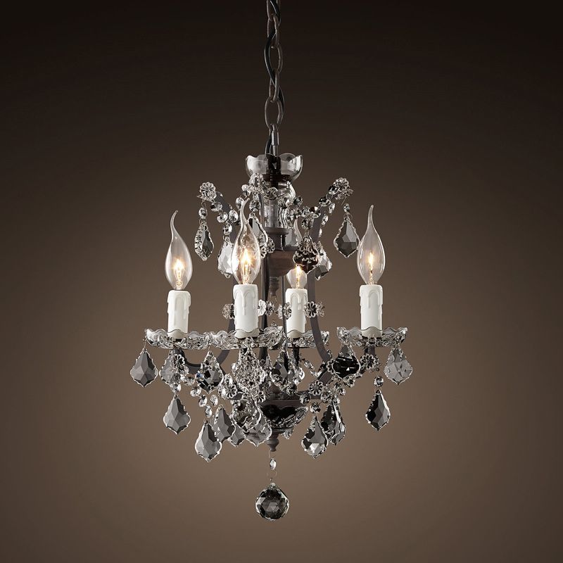 4/6 Heads Chandelier Pendant Light Traditional Scroll Arm Crystal Hanging Lamp Kit in White