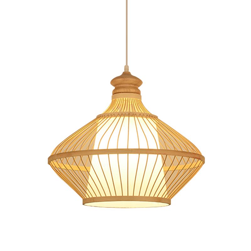 Asian Style Simplicity Hanging Light Bamboo & Imitation Sheepskin Double Shade 1 Light Pendant Lamp