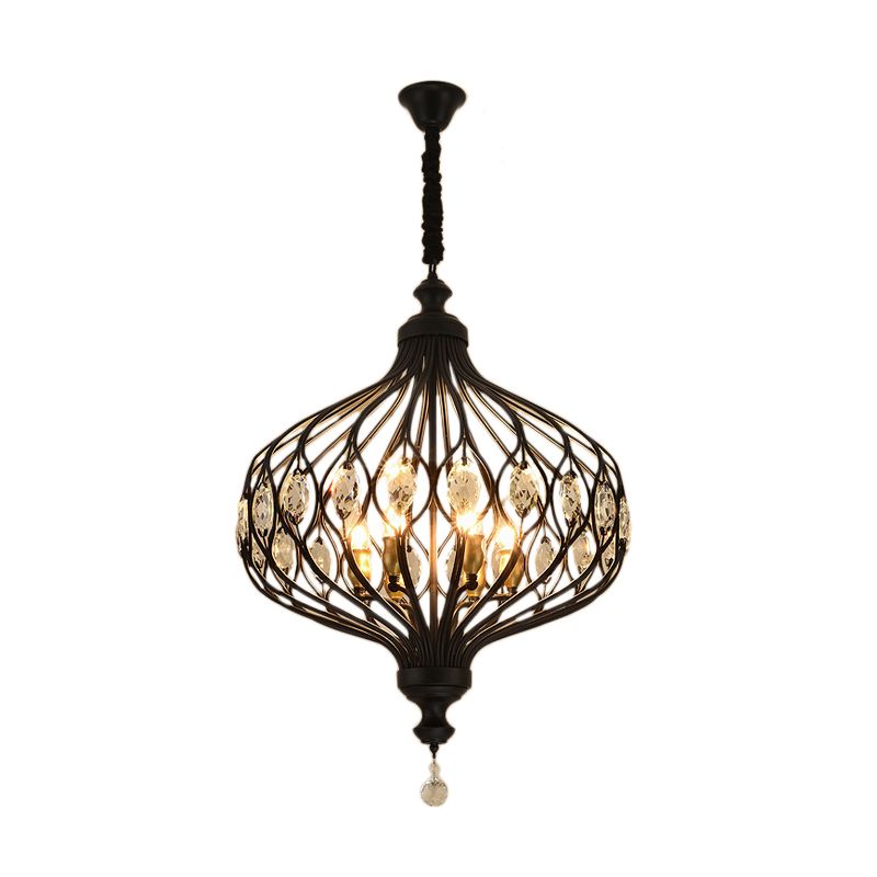 Modern Lantern Metal Pendant Light 4/5 Light Chandelier Light in Black/Brass with Faceted Crystal Accent
