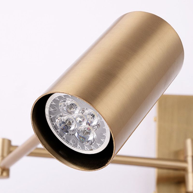 Metal Cylinder Wall Light Modern Swing Arm Wall Sconce for Living Room