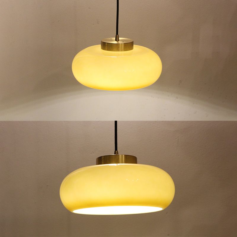 Colonial Style Brass Flush Mount Drum Hand-blown Glass Ceiling Light Fixture for Bathroom