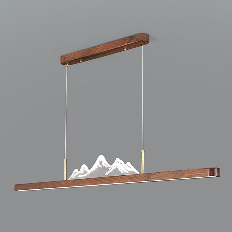 Modern Wood Ceiling Light Linear Shape Island Light with Plastic Shade for Living Room