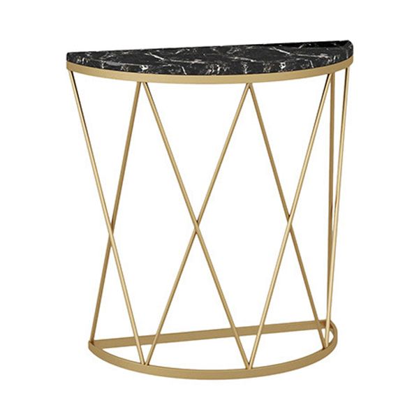 Glam Marble Console Sofa Table Half Moon Iron Accent Table for Hall