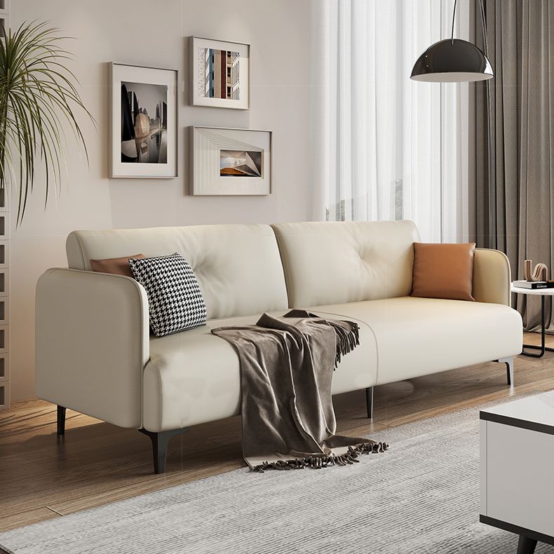 Tufted Square Arm Standard Modern Settee Couch in Orange/white