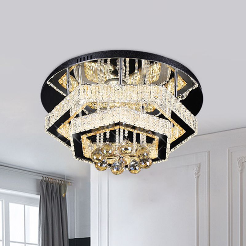 LED Semi Flush Mount Lighting Modern Living Room Ceiling Lamp with Polygonal Crystal Frame in Gold