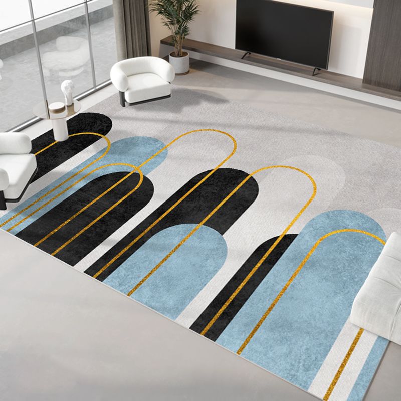Light Gray Modern Rug Polyester Graphic Indoor Rug Non-Slip Backing Rug for Home Decor