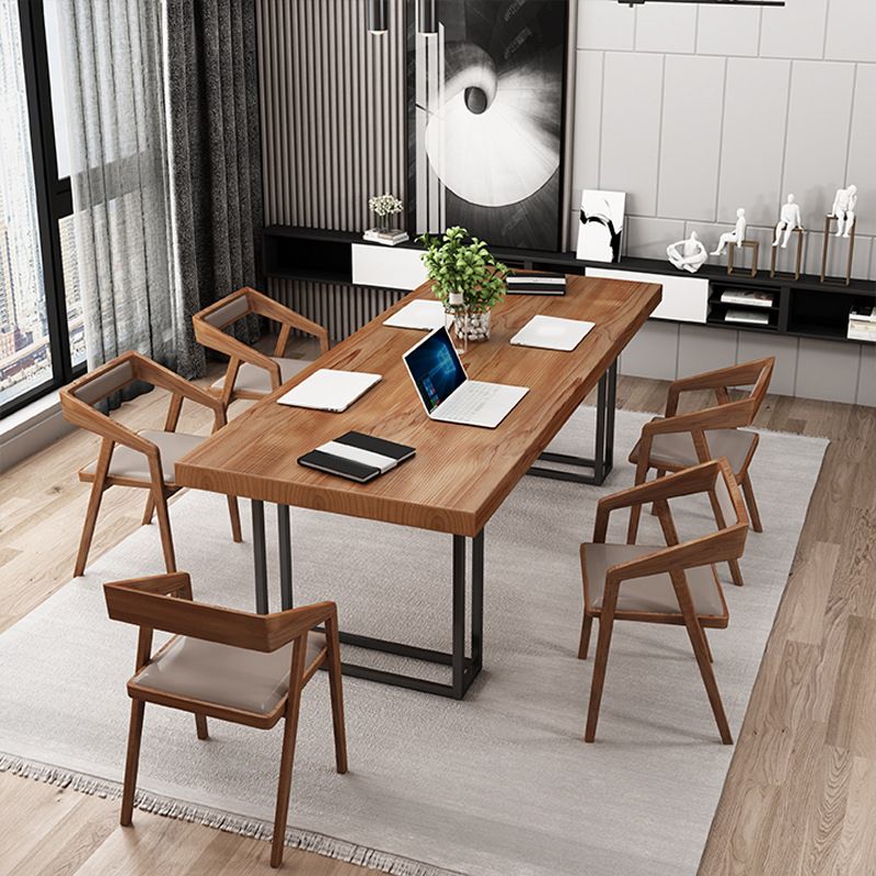 Brown Solid Wood Dining Table Set 1/2/5/7 Pieces Industrial Dinette Set for Home