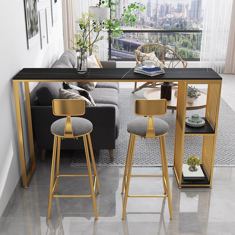 1/3 Pieces Glam Iron Bar Table Set Rectangle Stone Top Bistro Set with Shelf