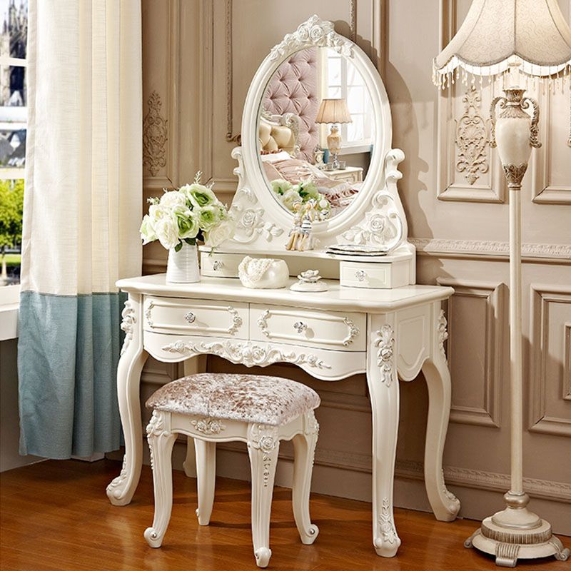 Victorian Solid Wood Vanity Dressing Table 4 Drawer Makeup Vanity Desk