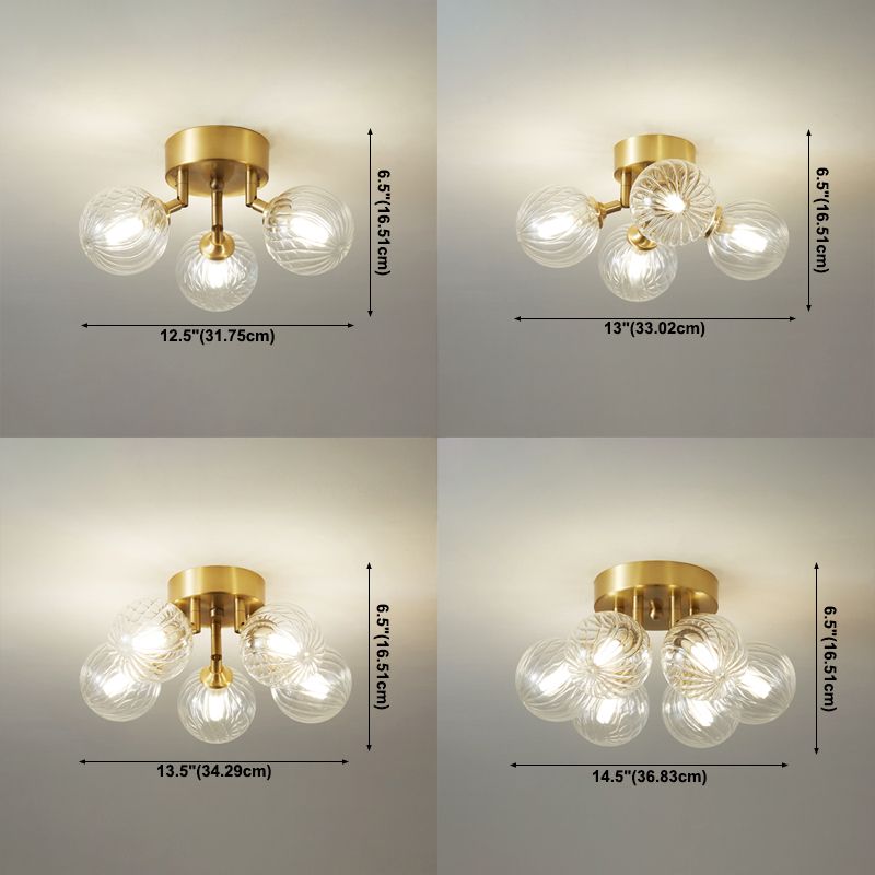 Modern Flush Light Fixtures Transparent Glass Sphere Flush Mount Lamp in Gold